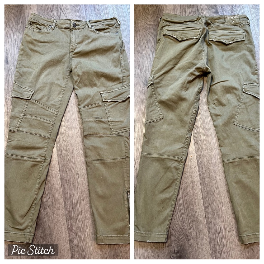 True Religion Cargo Size 30 Green Halle stretch Mid-rise Super Skinny Zip Ankle